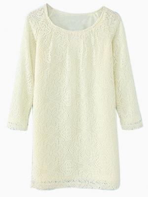 Choies All-over Lace Shift Dress In Beige