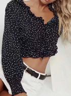 Choies Black V-neck Polka Dot Print Puff Sleeve Chic Women Crop Blouse