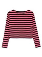 Choies Choies Design Pink Stripe Crop Top With Long Sleeves
