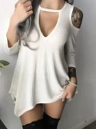 Choies White Plunge Cold Shoulder Asymmetric Hem Mini Dress