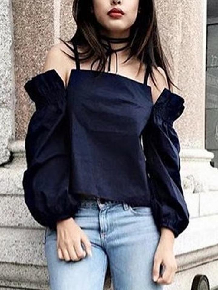 Choies Navy Blue Cold Shoulder Wrap Back Shirred Cami Top
