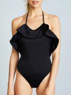 Choies Black Halter Ruffle Trim Open Back Swimsuit
