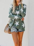 Choies Green Star Print Long Sleeve Chic Women Knit Sweater