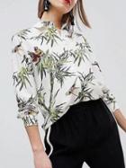 Choies White Leaves Print Long Sleeve Shirt