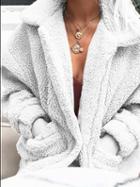 Choies White Faux Fur Long Sleeve Chic Women Coat