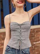 Choies Gray Houndstooth Eyelet Lace Up Front Sweetheart Cami Top
