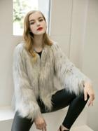 Choies Gray Collarless Faux Fur Coat