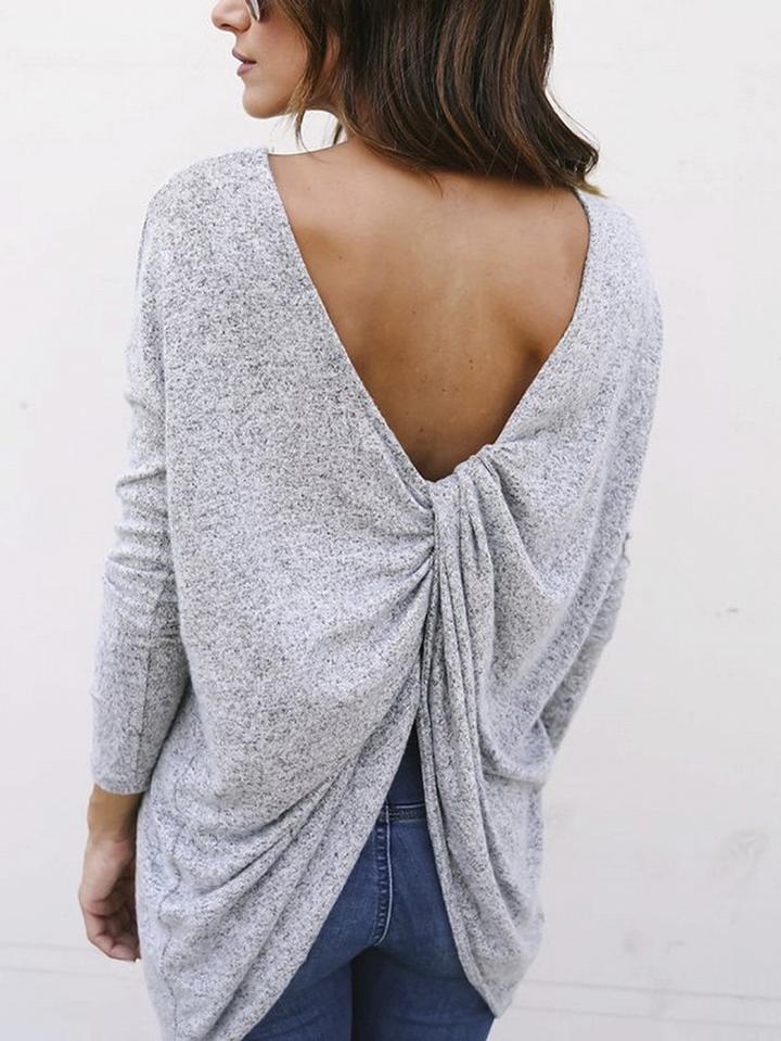Choies Gray Cross Back Long Sleeve T-shirt