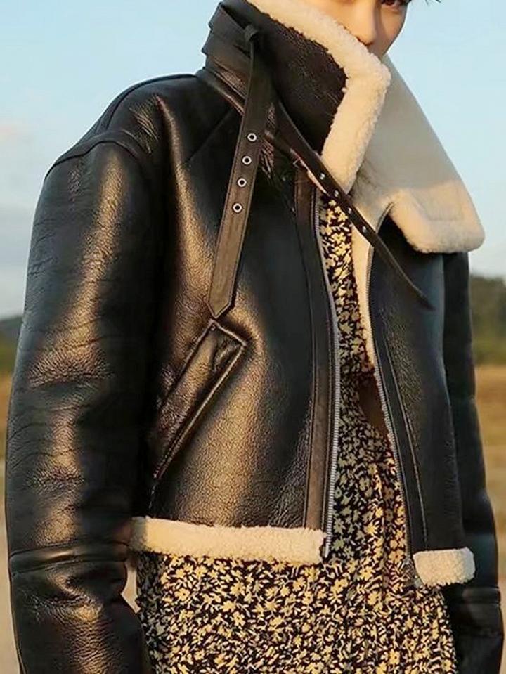 Choies Black Lapel Faux Shearling Jacket
