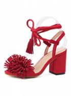 Choies Red Tassel Detail Ankle Lace Up Block Heeled Sandals