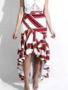 Choies Red High Waist Fishtail Hem Chic Women Hi-lo Skirt
