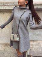 Choies Gray Frill Trim Long Sleeve Mini Dress