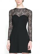 Choies Black Lace Panel Keyhole Back Long Sleeve A-line Dress
