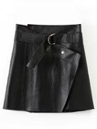Choies Black D-ring Belt Detail Leather Look Mini Skirt