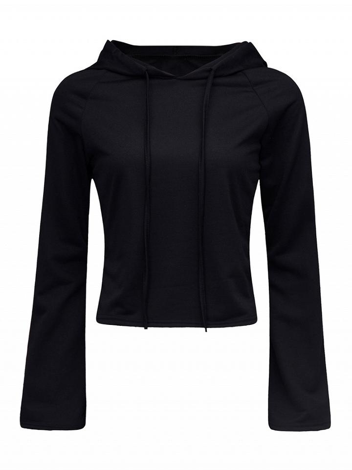Choies Black Flare Sleeve Cropped Hoodie