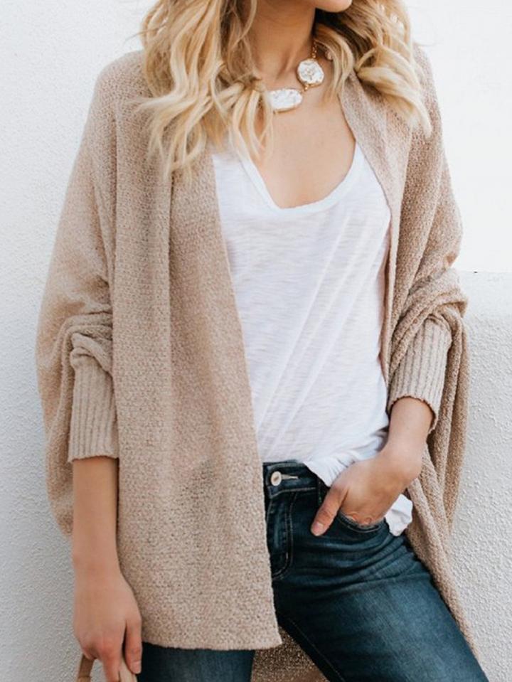 Choies Beige Open Front Batwing Sleeve Chic Women Knit Cardigan