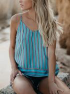 Choies Women's Blue V-neck Stripe Tie Back Cami Top