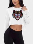 Choies White Cartoon Print Cut Out Detail Cropped Sweatshirt