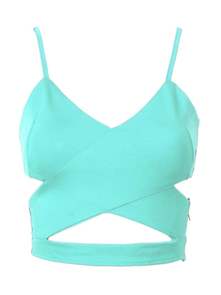 Choies Sky Blue Cut Out Cross Spaghetti Strap Cropped Vest
