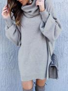 Choies Gray High Neck Puff Sleeve Women Knit Sweater
