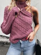 Choies Pink High Neck Asymmetric Sleeve Chic Women Knit Sweater