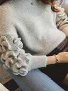 Choies Gray Ruffle Trim Long Sleeve Mohair Knit Sweater