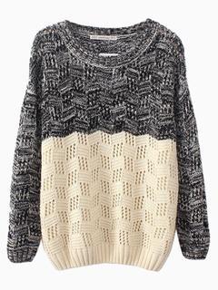 Choies Contrast Color Gray Top And Beige Bottom Knit Jumper