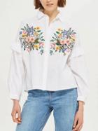 Choies White Embroidery Floral Frill Trim Long Sleeve Shirt