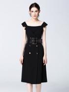 Choies Black Notch Lapel Double Breasted Belted Midi Dress
