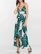Choies Green V-neck Strap Back Cross Asymmetric Hem Maxi Dress