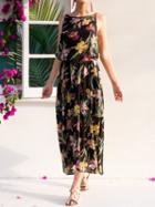 Choies Black Floral Print Pocket Detail Sleeveless Maxi Dress
