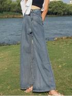 Choies Blue High Waist Pocket Detail Vintage Women Denim Wide Leg Pants