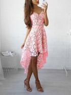 Choies Pink V-neck Dipped Hem Spaghetti Straps Cami Lace Dress