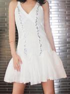 Choies White V-neck Diamond Detail Ruffle Hem Chic Women Lace Cami Mini Dress