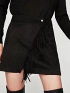 Choies Black Faux Suede High Waist Tassel Trim Mini Skirt