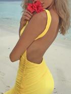 Choies Yellow Backless Ruched Bodycon Mini Dress