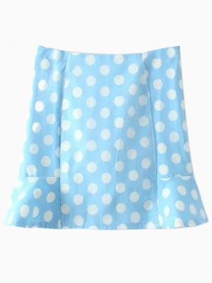Choies Blue Polka Dot Zipper Trumpet Skirt
