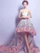 Choies Gray Bandeau Petal Applique Hi-lo Chapel Train Prom Dress