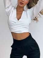 Choies White V-neck Open Back Long Sleeve Crop Top