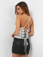 Choies White V-neck Lace Up Back Spaghetti Strap Cami Top