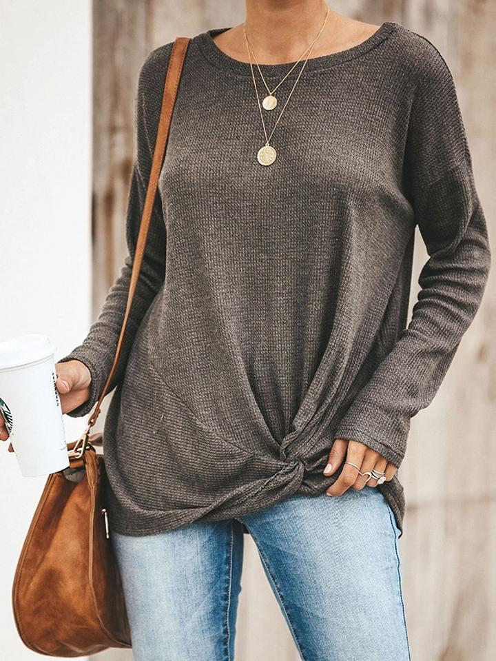 Choies Gray Knot Front Long Sleeve Women Sweater