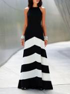 Choies Black Stripe Panel Cross Strap Back Maxi Dress