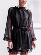Choies Black Tie Waist Open Back Long Sleeve Mini Dress