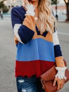Choies Polychrome Stripe V-neck Long Sleeve Chic Women Knit Sweater