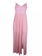 Choies Pink Spaghetti Strap Plunge Lace Panel Thigh Split Maxi Dress