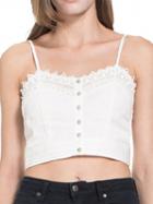 Choies White Lace Trim Button Up Cropped Cami Top