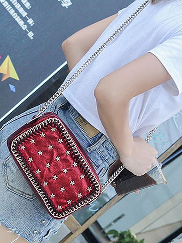Choies Burgundy Chain Strap Stud Detail Cross Body Bag