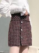 Choies Red High Waist Double-breasted Wool Blend Mini Skirt