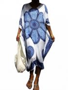 Choies Blue Floral Print Midi Dress
