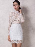 Choies White High Neck Cut Out Lace Scalloped Hem Bodycon Dress